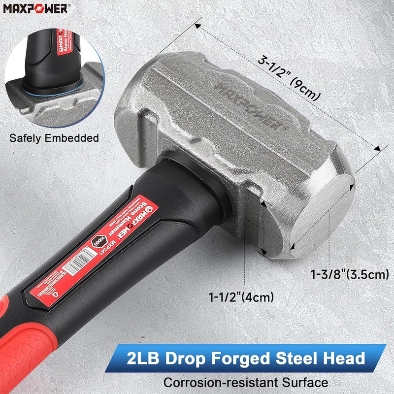 Max Power 2LB Sledge Hammer, 9-1/4" Fiberglass Handle - Image 2